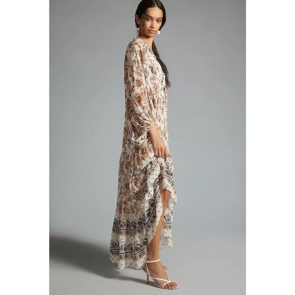 NWD By Anthropologie V-Neck Long-Sleeve Maxi Dress Size XXS Neutral #MA412 - Picture 4 of 13